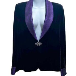 Alex Evenings Black Blazer With Purple Collar and Cuffs With Rhinestone Closure